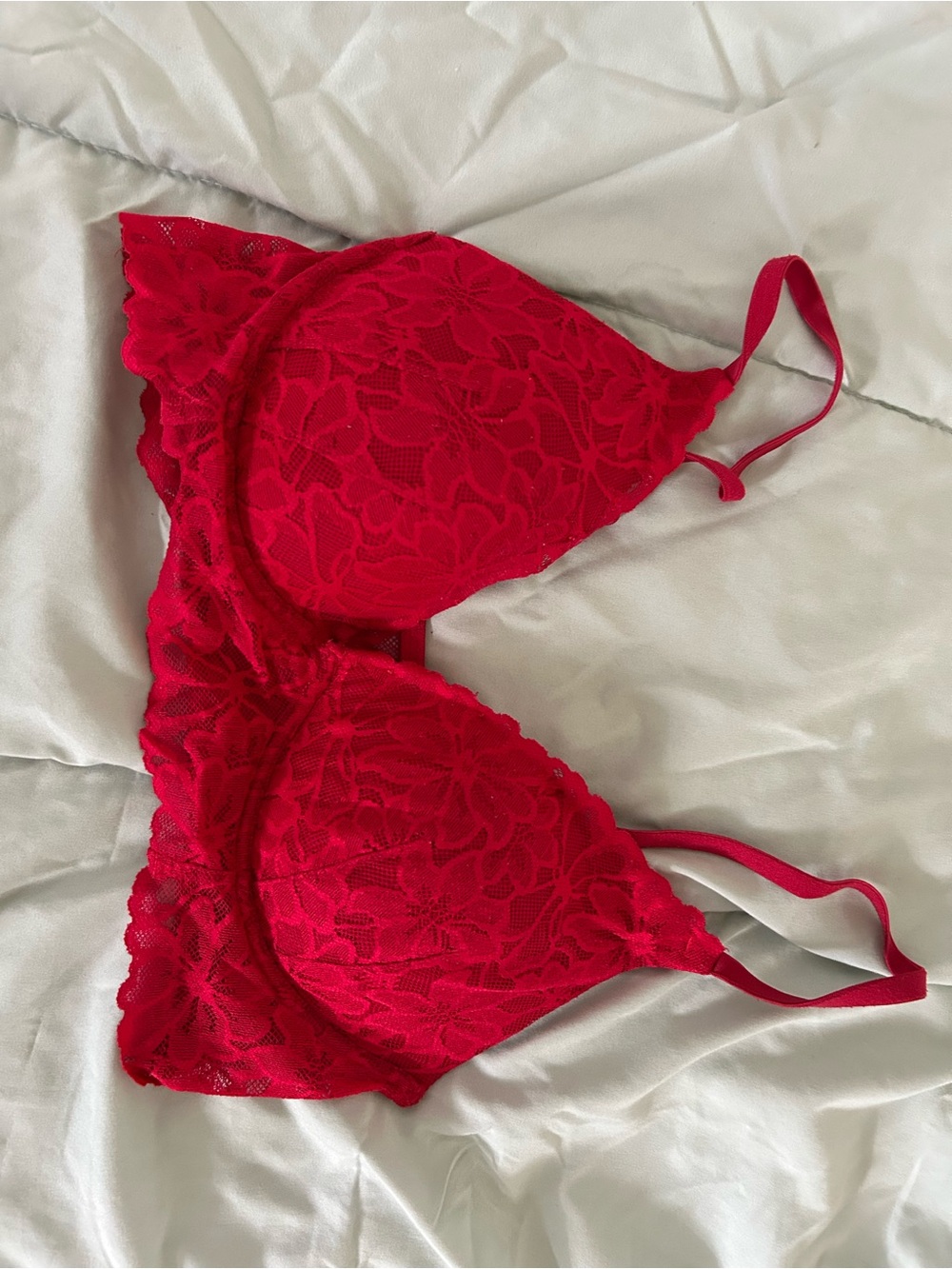 PINK Victoria's Secret Red Lace Bralette with Floral Overlay - Picture 2 of 2